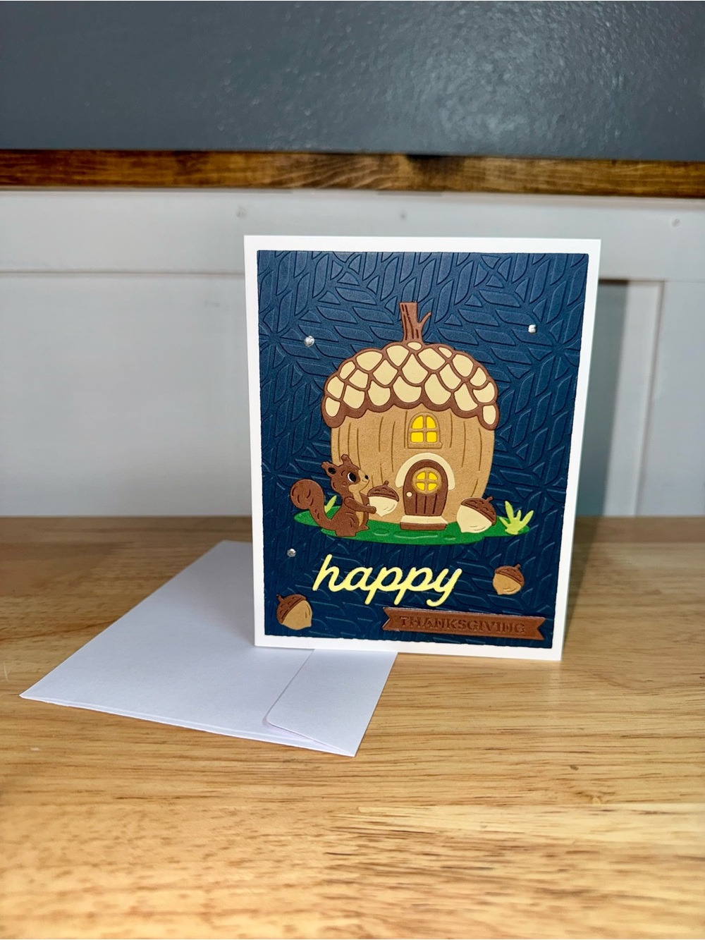 Happy Thanksgiving Acorn Squirrel Card– Handmade Greeting Card